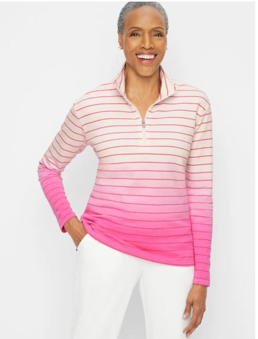T by Talbots Half Zip Pullover Dip Dyed Stripe Casual Loungewear Preppy Large